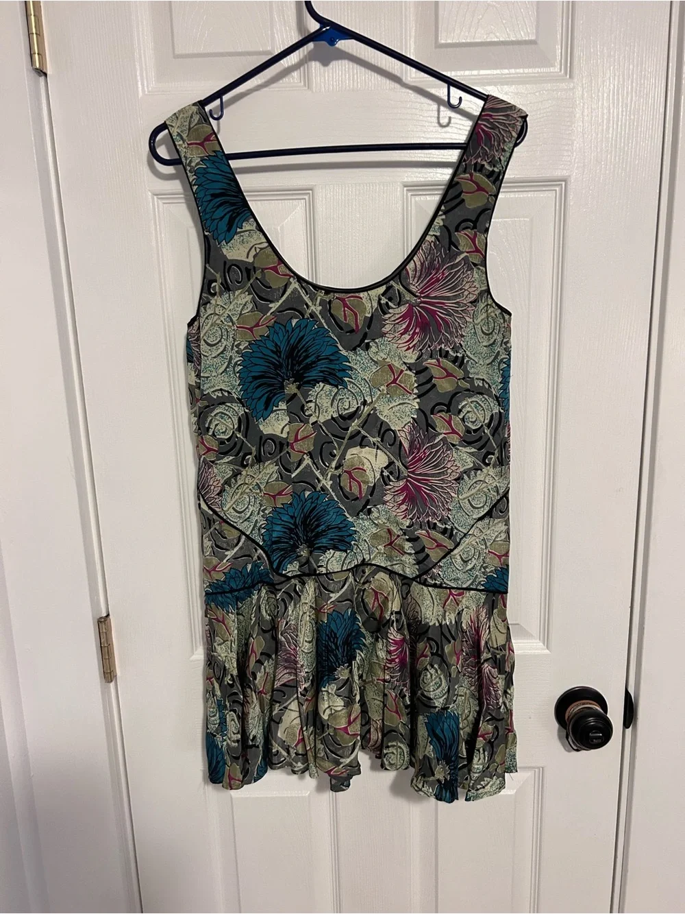 Free People Floral Scoop Neck Mini Dress in Teal & Magenta
